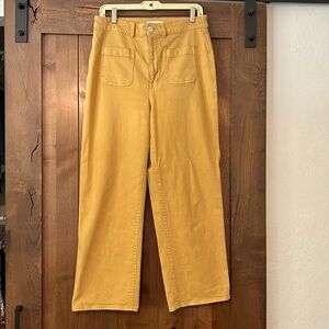 Madewell wide-leg cotton crop pants. Size 29. Mustard color. patch pocket